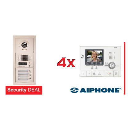 AIPHONE Θυροτηλεόραση Πολυκατοικίας  4 Διαμερισμάτων Με  Έγχρωμη Οθόνη GT-2C-L και Μπουτονιέρα GT